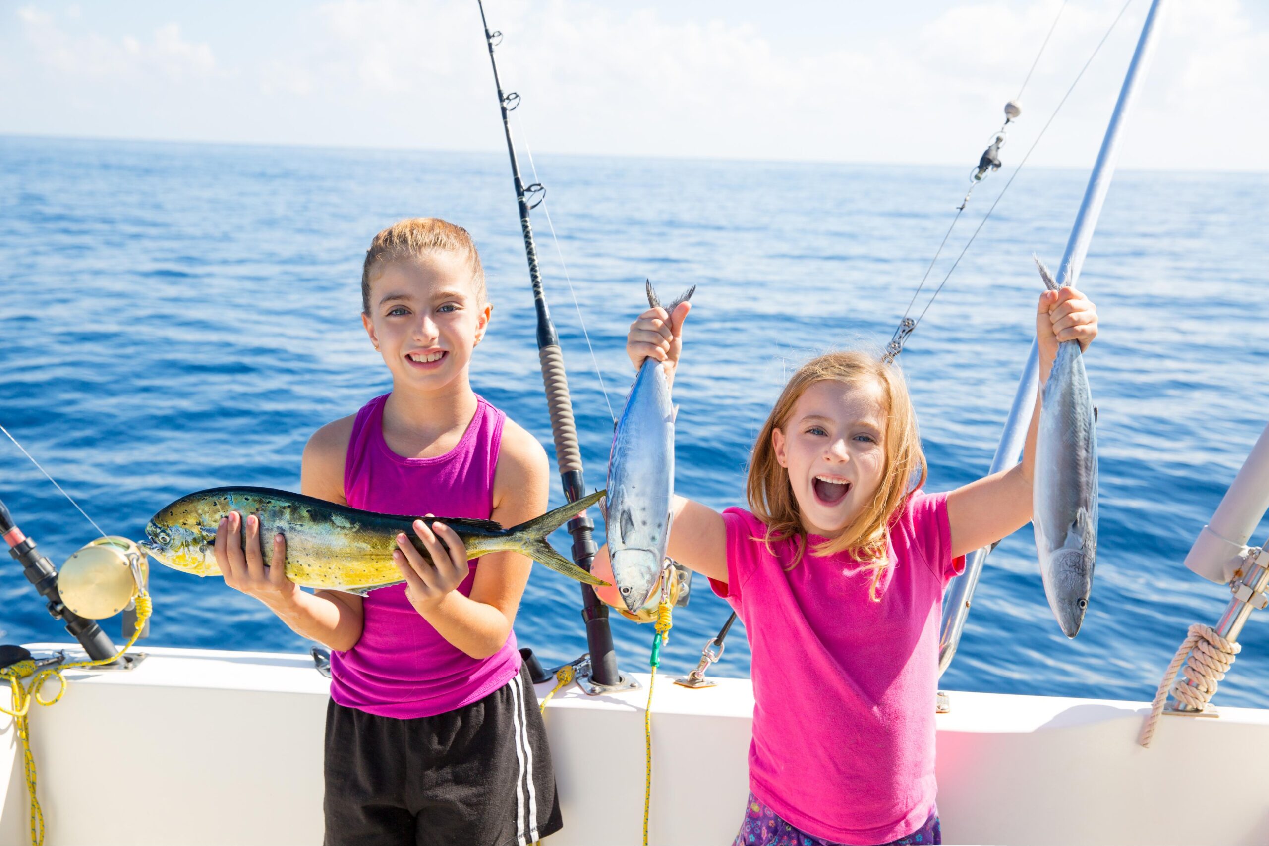 children catch fish